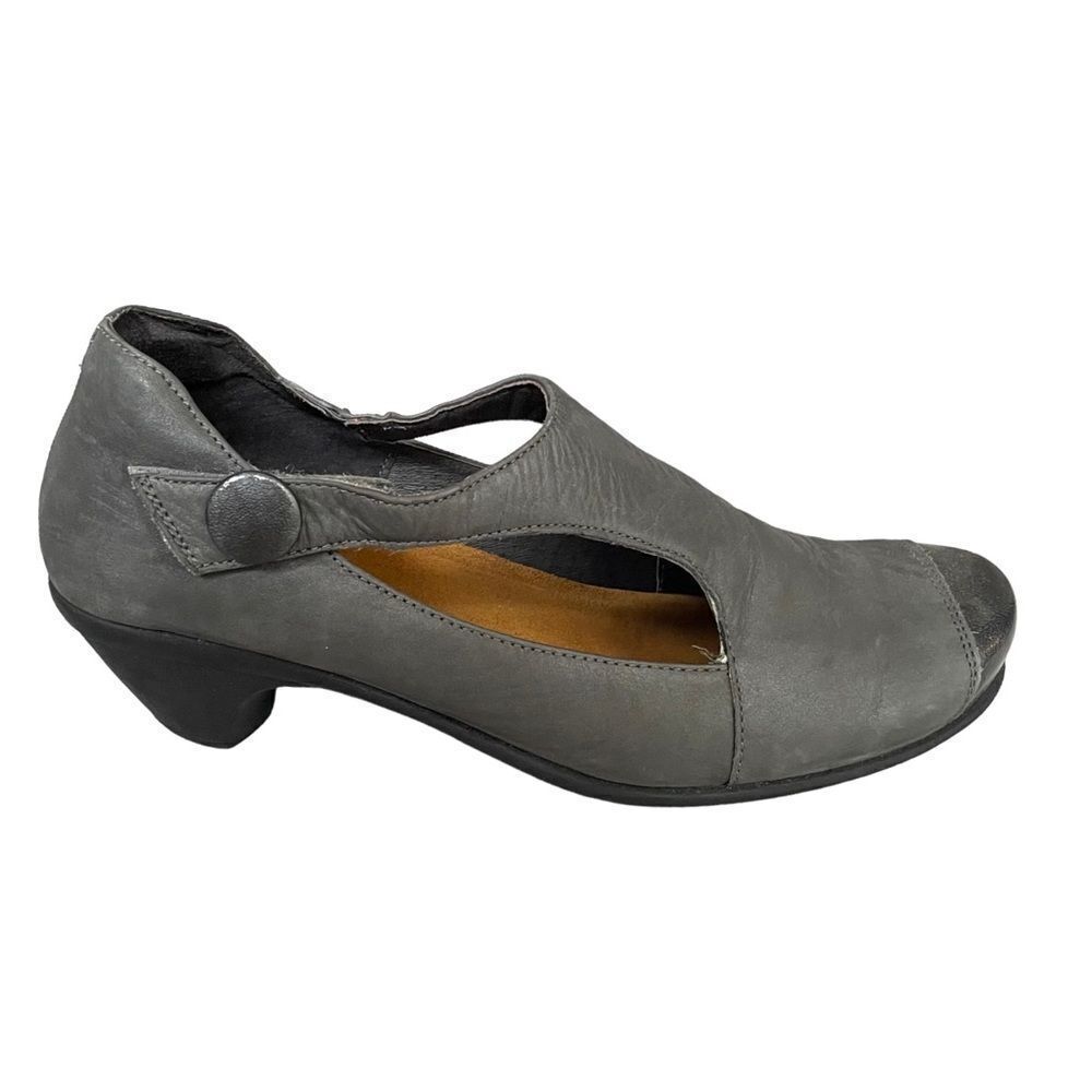 NAOT Leather Mary Jane Shoes Heel Gray 10